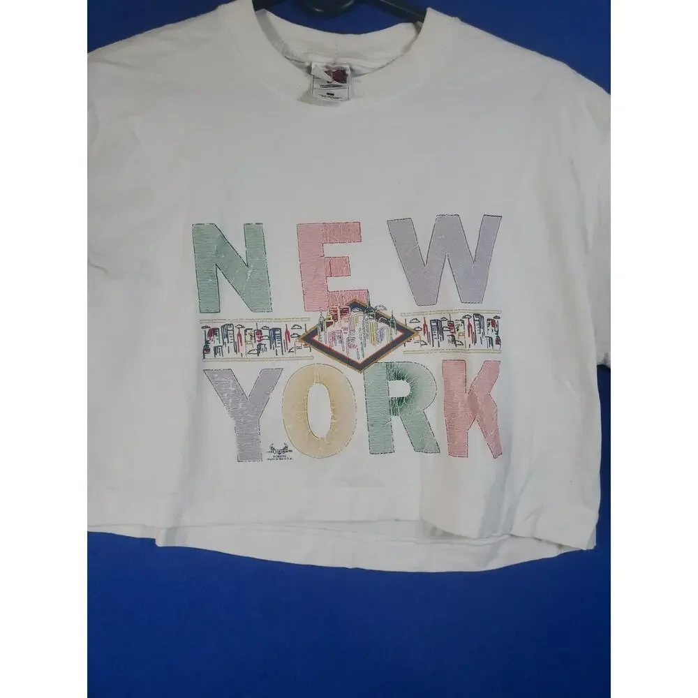NEW YORK Crop Vintage USA Top Shirt Women’s Size Large - Picture 12 of 13
